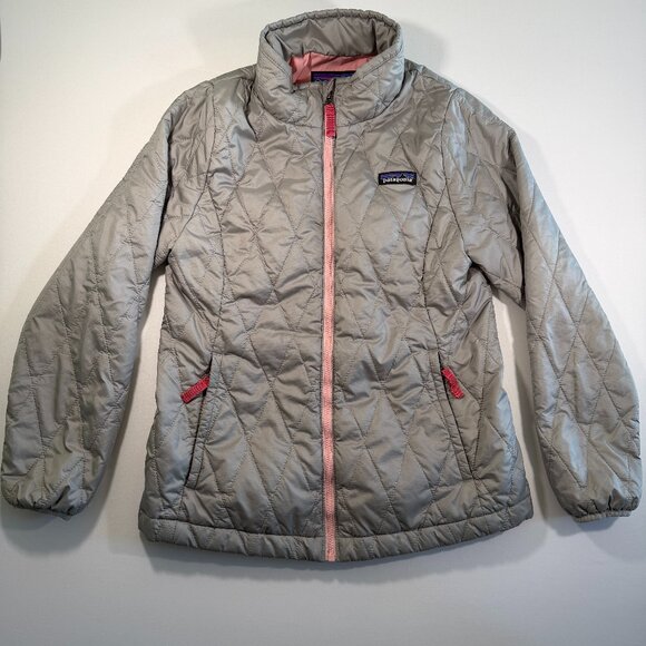 Girls PATAGONIA Nano Puff Jacket Gray Pink Medium / 10 - Picture 2 of 14